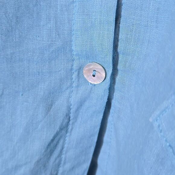 Odile Linen Blue Button Up Top Asian Artsy Size M Asymmetric Lagenlook - Picture 9 of 16